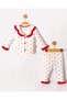 Baby Girl & Child Ruffled and Buttoned Red Heart Detailed 100% Cotton Pajama Set - 4