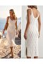 100% Cotton Leaf Pattern Long Knitwear Beach Dress with Elastic Waist - 2