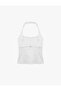 Buckle Detailed Slim Fit Sleeveless Halter Neck Blouse