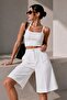 Pleated Buttoned Fabric Capri Shorts – Below Knee Length High Waist Stylish Women's Shorts My3534 - 4
