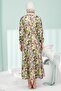 Green Half Buttoned Sleeves Elastic Skirt Layered Dress - 5