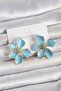 Blue Enamel Flower Model Earrings - 6