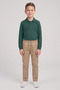 Boys' Nefti Green Long Sleeve Polo Collar T-Shirt Beige Ribbed Waist Canvas School Pants Bottom - Top Set School Outfit - 2