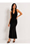 Women's Black Backless Double-Breasted Midi Dress - 4