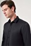 Black Hard Collar Long Sleeve Pocketless Slim Fit Cotton Shirt 1004260213 - 4