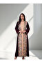 Women's Velvet Open-Front Abaya - Tapestry Pattern Trim & Gold Braid Detail Kimono