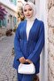 طقم كيمونو مزدوج مع جيوب وربطة عنق باللون النيلي HM2941 - 3