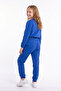 Girl's Round Collar Pocket Piping Detailed Plain Unprinted Elastic Cuffed Top and Bottom Tracksuit Set - 5