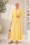Women's Yellow Cape Detailed Shirt Collar Elastic Waist Hijab Dress Nbelb014 - 2