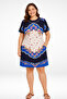 Patterned Cotton Short Sleeve Pocketed V-Neck Women's Plus Size Dress - 2
