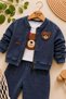Baby Girl Teddy Bear Detailed Zippered 3-Piece Set Denim Look Flexible Seasonal Top and Bottom Set 6-24 Months - 3