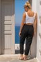 Italian Black Pocketed Sequined Elastic Waist Narrow Leg Casual Woven Trousers 95 65 - 8