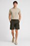 Men Regular Fit Plain Cargo Shorts, Olive - 5