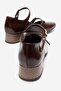 Ferfina Women's Genuine Leather Shoes Brown Thick Short Heeled Mary Jane - 3