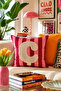 Punch Embroidered Throw Pillow Cover - 43*43 cm - Pink Letter C - Pnk001