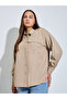 Plus Size Beige Pocket Detail Textured Oversized Shirt - 4