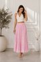 Women's Pink Gathered Crinkle Linen Textured Bohemian Skirt Elastic Waist Long Maxi Loose Pinterest - 3
