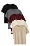 Men's 5-Pack Cotton Basic T-Shirt Black Dark Gray Burgundy Beige Stone