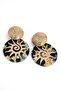 Gold Sun Figured Dangle Earrings |   Vintage Acrylic Patterned Summer Women's Earrings |   Black, Cream, Pink - 2