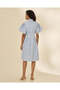 Women Sky Blue Striped Midi Shirt Dress - 3