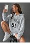 Women's gray los angeles 91 Printed 3 thread k Hooded hoodie sweatshirt - 4