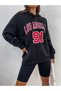 Women's Black Los Angeles 91 Printed 3 Thread Hooded Hoodie Sweatshirt - 4