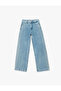 Cotton Regular Waist Wide Leg Jeans with Stone Detail - Wide Leg Jeans - Medium Indigo - 4