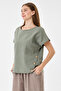 Khaki Italian 60% Linen Oversize Blouse with Button Accessories, Sizes 38 - 42 - 2