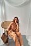 Women's Camel Sweater-Pants Set Ribbed Textured Oversized Crewneck Sweater and Wide-Leg Pants - 2