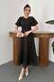Women's Khaki Midi Rose Appliqué Balloon Sleeve Round Neck Lined Event Dress