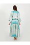 Water Green Aurora Gradient Patterned Balloon Sleeve Blouse and Flared Long Skirt Two-Piece Set Tns-9005 - 7