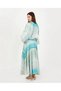 Water Green Aurora Gradient Patterned Balloon Sleeve Blouse and Flared Long Skirt Two-Piece Set Tns-9005 - 6