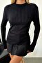 Women's Crew Neck Ribbed Knitwear Bodysuit Black - 4054-1 - 2