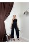 Premium Strapless Button Detailed Peplum Blouse Wide Leg Pants Set - 3