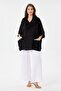 Black Italian 100% Linen Degaje Collar Poncho Linen Blouse Size 42 - 50 - 6