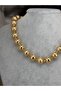 Women's Matte Beaded Necklace Gold Color Minimal Statement Stylish Design Necklace - 2
