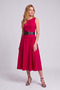 Women's Midi Length Atlas Fabric Pocketed Flared Dress - 3