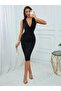 Women's Strappy Double-Breasted Collared Midi Imported Crepe Dress - 3