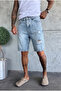 Men's Light Blue Denim Ripped Detailed Washed Jean Shorts Ke-487 - 3