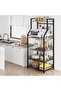5-Tier Kitchen Bakers Rack with Large Wire Baskets, 8 Hooks and Freestanding Microwave Stand – Industrial Coffee Bar Storage Shelf for Small Kitchens – Black+Gray - 4