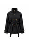 Women's Stand Collar Trench Coat Jacket with Belt and Buttons - 2