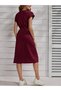 Women's Short Sleeve Crew Neck Midi Viscose Dress with Elastic Waist - 5