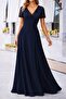 Women's short sleeve v-neck long janjan crepe dress