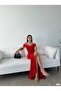 Women's Diver Fabric Dress with Boat Neck and Low Cut Detail - 6
