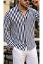 Men's Vertical Striped Half Oversized Shirt - 4