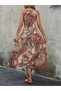 Women's Sleeveless Halter Neck Elastic Waist Digital Print Single Jersey Long Dress - 3