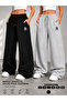2-Piece Women's Ny Printed Sweatpants (Black-Grey) Oversized Fit Wide Legs