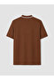 Brown Polo Collar Textured Men's T-Shirt - 6