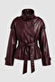 Bsk Faux Leather Mock Neck Lined Women's Leather Jacket Trench Coat