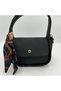 Women's Black Shoulder Bag with Scarf Detail and Strap, Daily Handbag Cn003 - 2